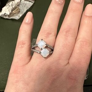 Silver Double moonstone  on hema size 7